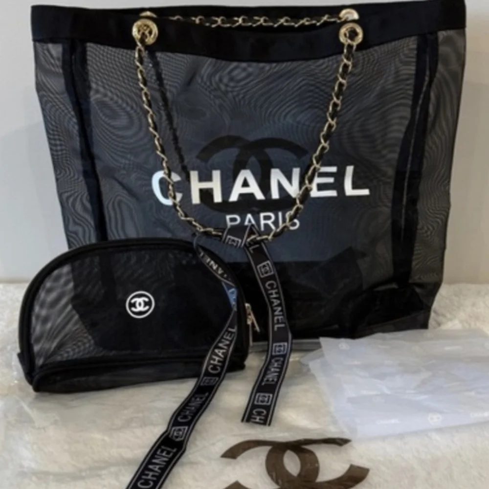 Chanel Black Mesh Tote Bag with Chain Strap
